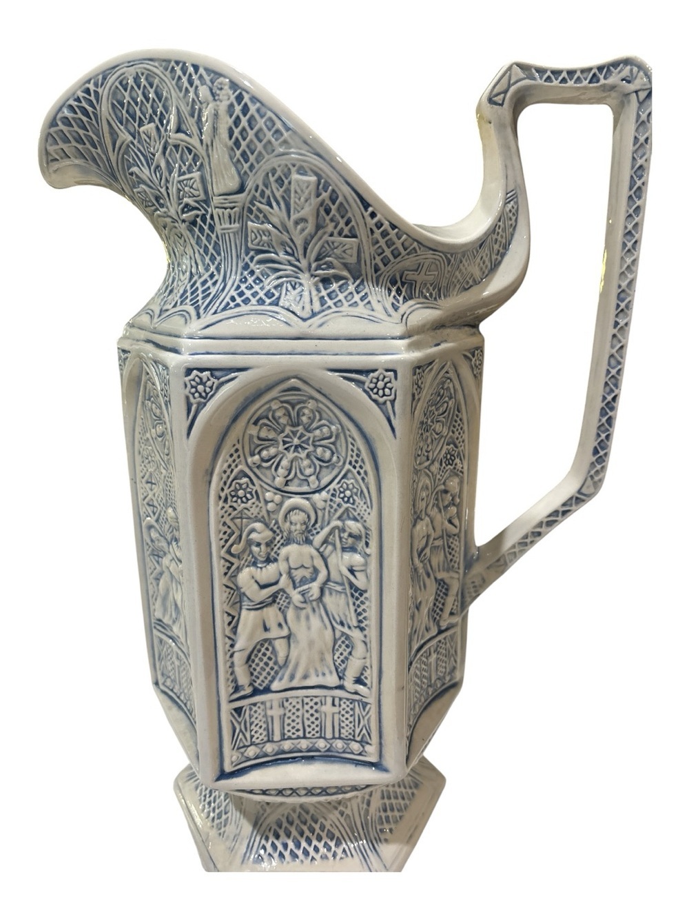 ANTIQUE CERAMIC GLAZE PEARL MAJOLICA PITCHER BY DANIEL GREATBACH 046